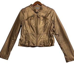 Mod Modele Womens Metallic Bronze Faux Leather Moto Jacket Large Full Zip